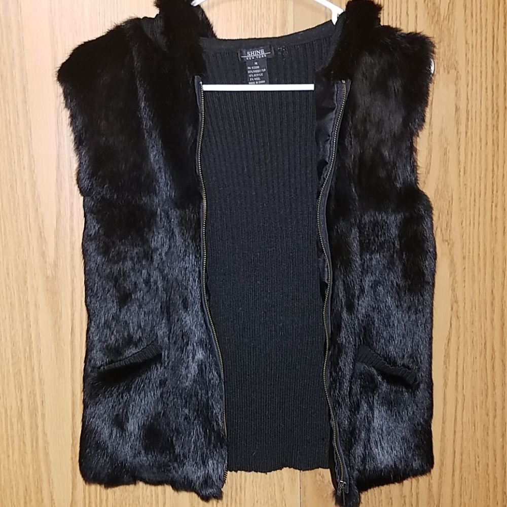 Shine New York Real Rabbit Fur Vest With Hood